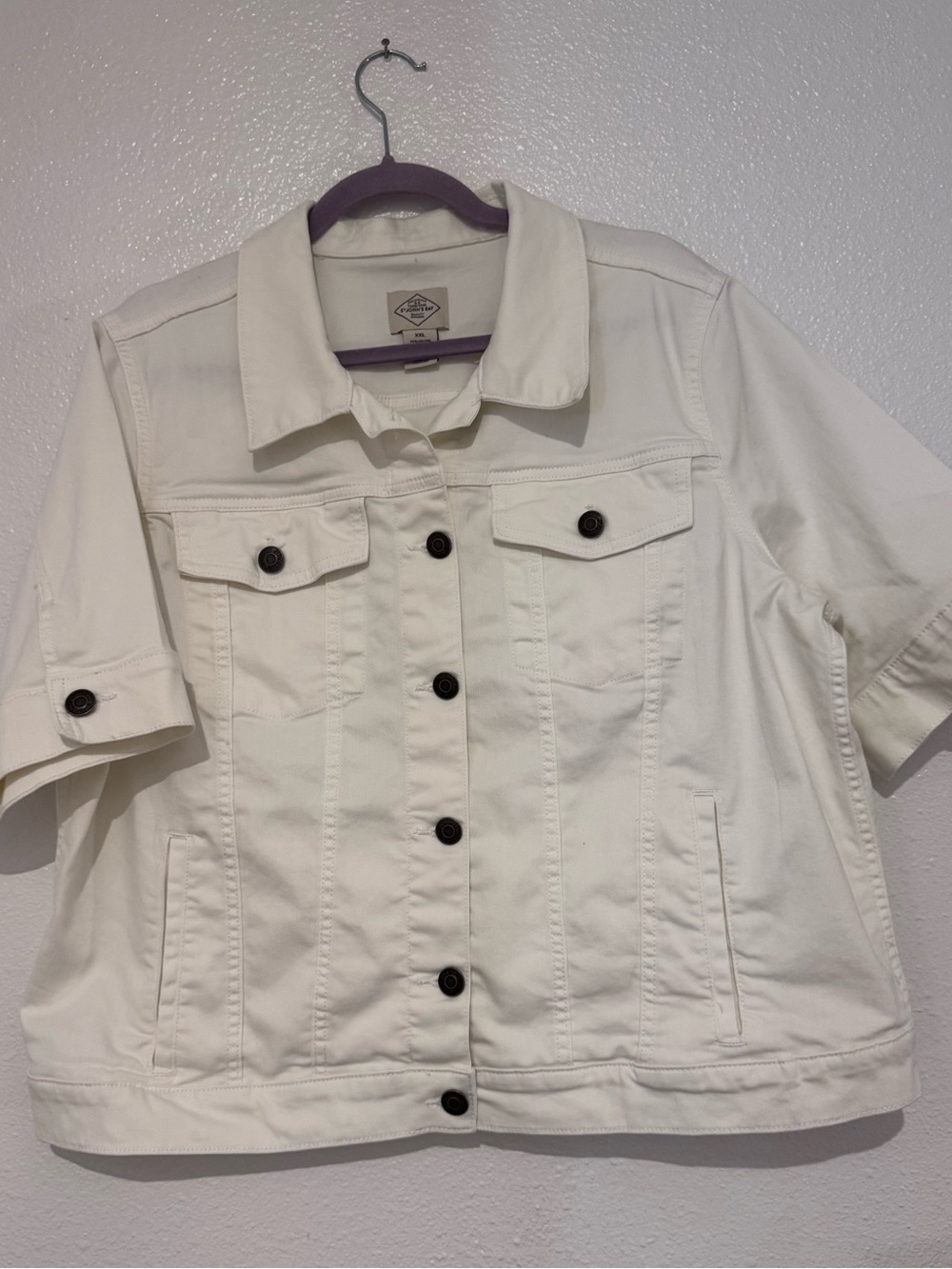 St. John's Bay Cream Short-Sleeve Denim Jacket with Dark Buttons